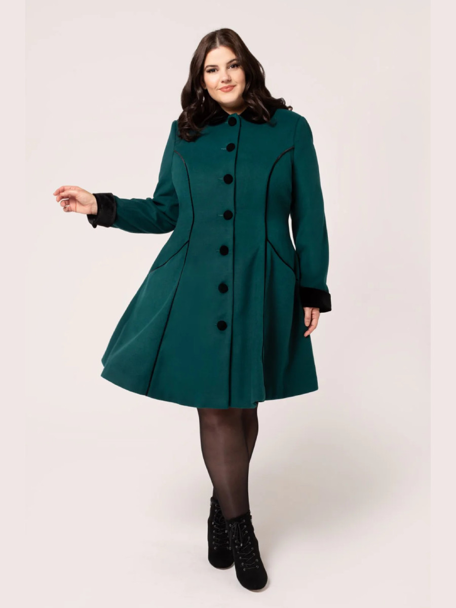 Hell Bunny Mantel Harper Coat dunkelgrün