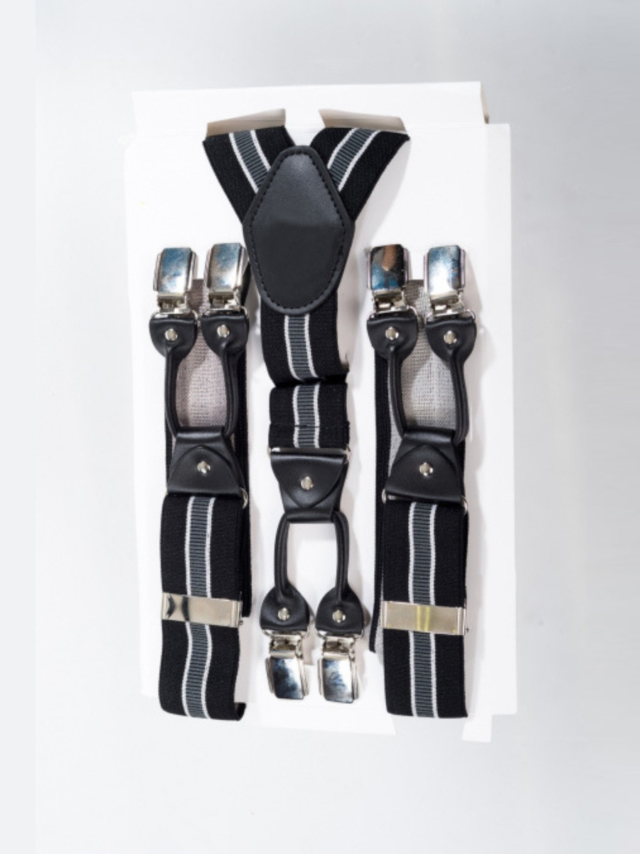 Banned Hosenträger Rockabilly Braces schwarz grau gestreift