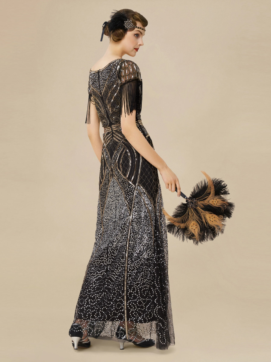 Babeyond 20er Jahre Maxikleid Mermaid Hem Maxi Cocktail Dress schwarz gold