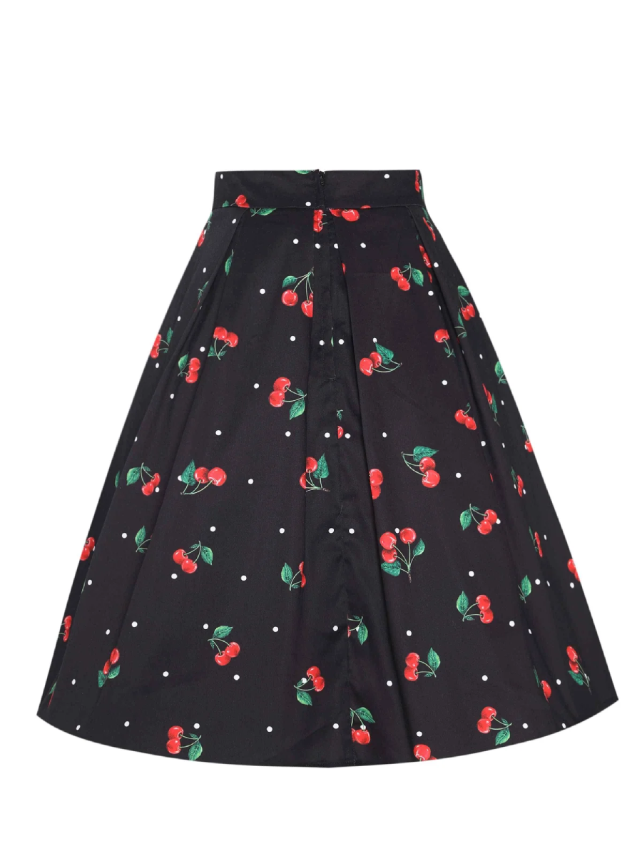 Dolly & Dotty Rock Carolyn Polka Dot Cherry Black Flared Skirt