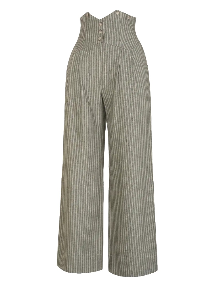 Emmy Hose Miss Fancy Pants Slacks Green Herringbone Stripe