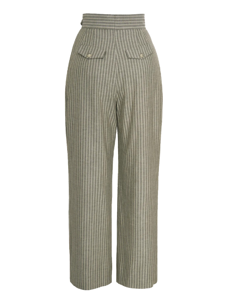 Emmy Hose Sassy Side Adjuster Slacks Green Herringbone Stripe