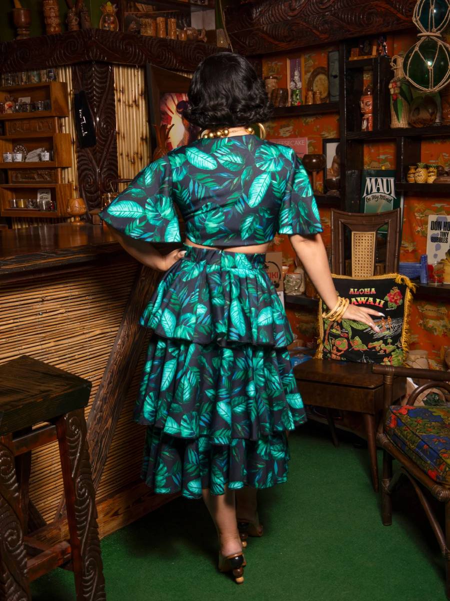 Vintage Vandalizm Carmen Set Midnight Big Leaf Print
