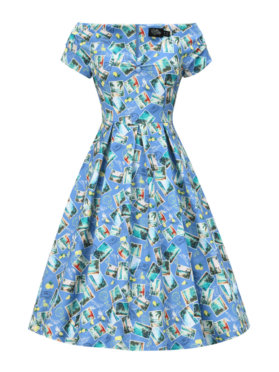 Dolly & Dotty Kleid Lily Light Blue Stamp Print