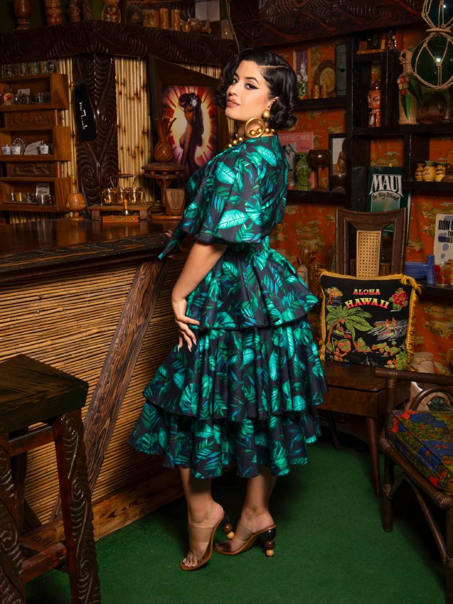 Vintage Vandalizm Carmen Set Midnight Big Leaf Print