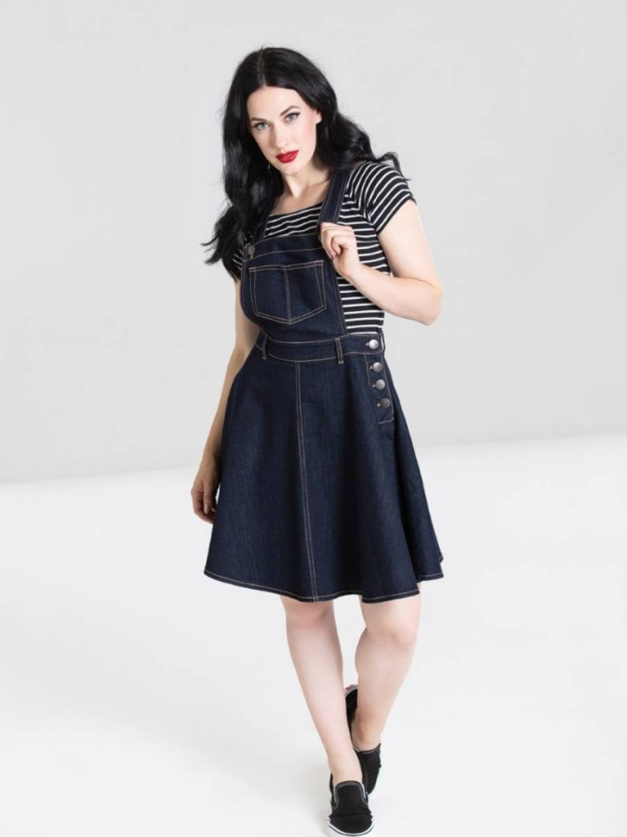 Hell Bunny Jeansrock Dakota Pinafore Dress Navy