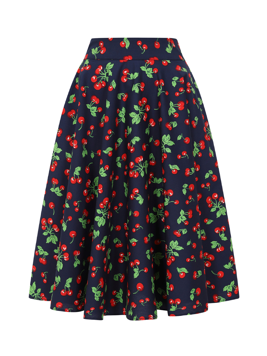 Banned Rock Cary Cherry Swing Skirt Navy