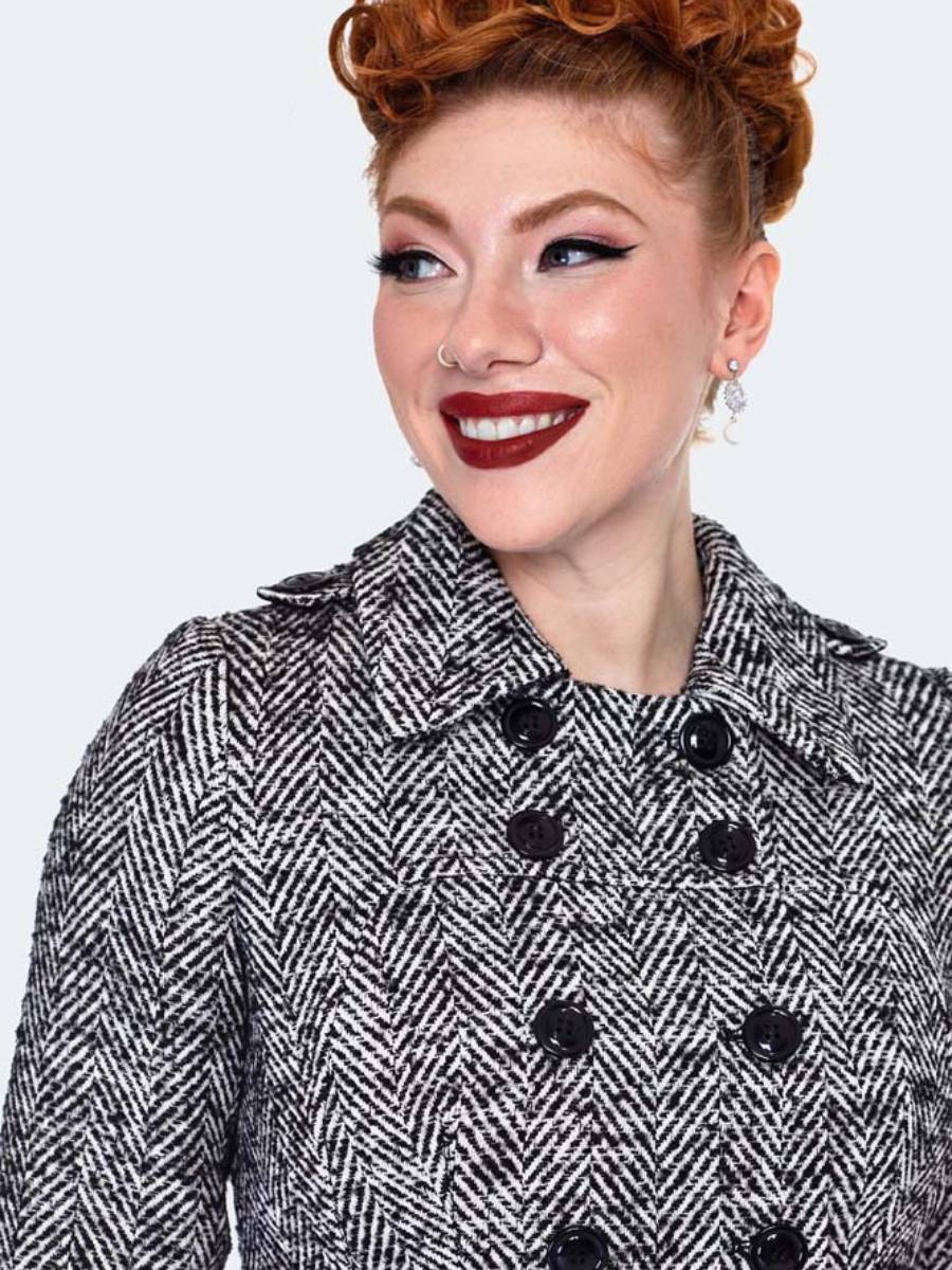 Voodoo Vixen Mantel Herringbone Double Breasted Pea Coat