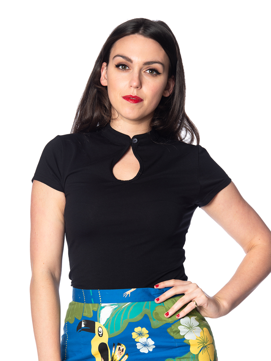 Banned Oberteil Mandarin Collar Top schwarz