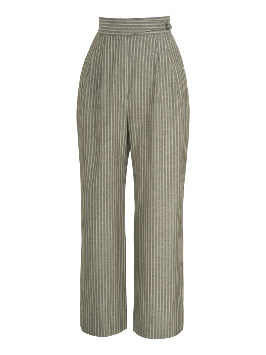 Emmy Hose Sassy Side Adjuster Slacks Green Herringbone Stripe
