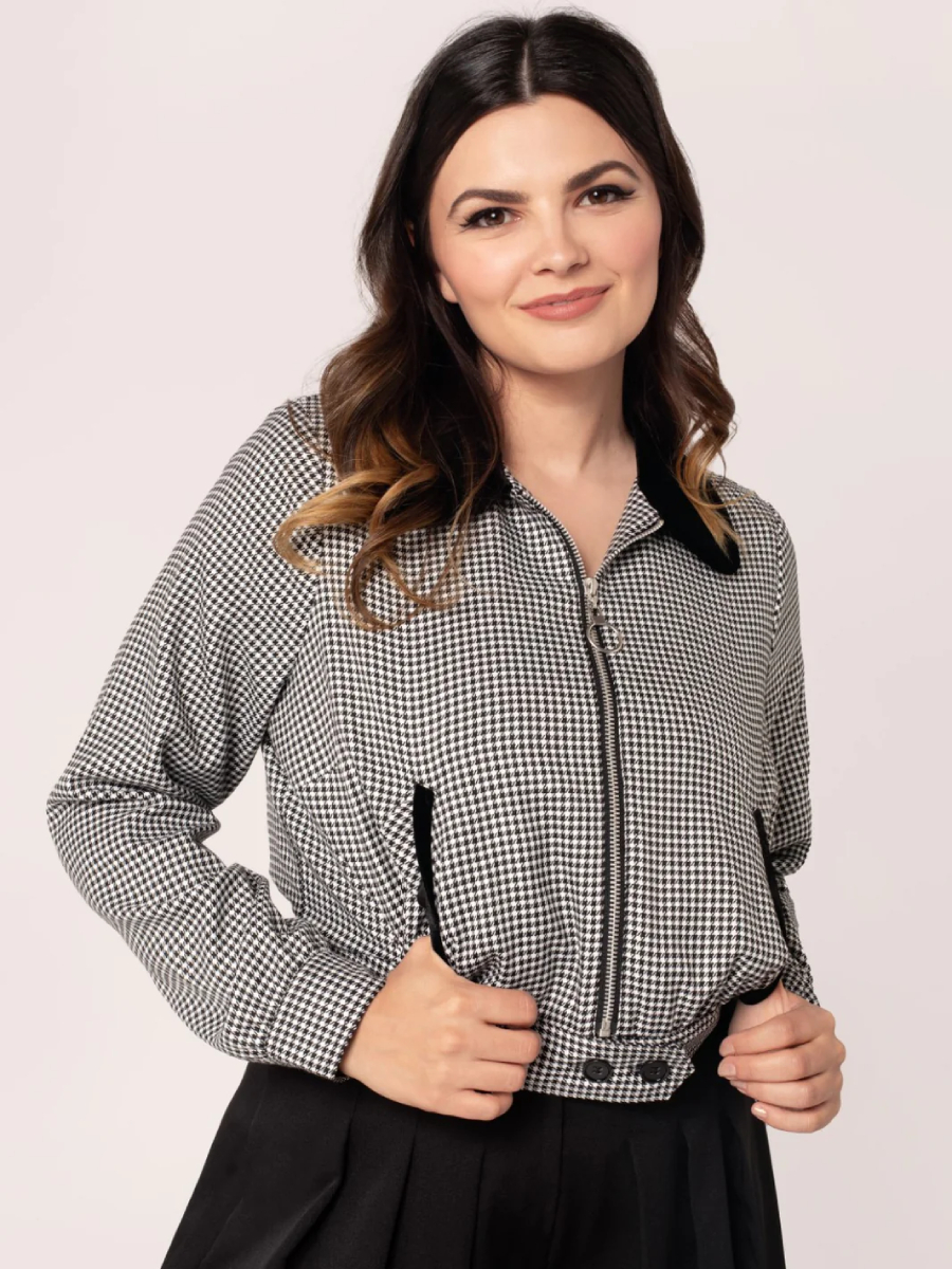 Hell Bunny Jacke Teddy Jacket Houndstooth