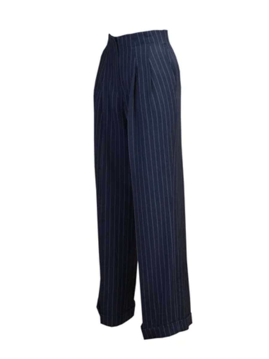 House of Foxy Hose Marlene Trousers Navy Pinstripe