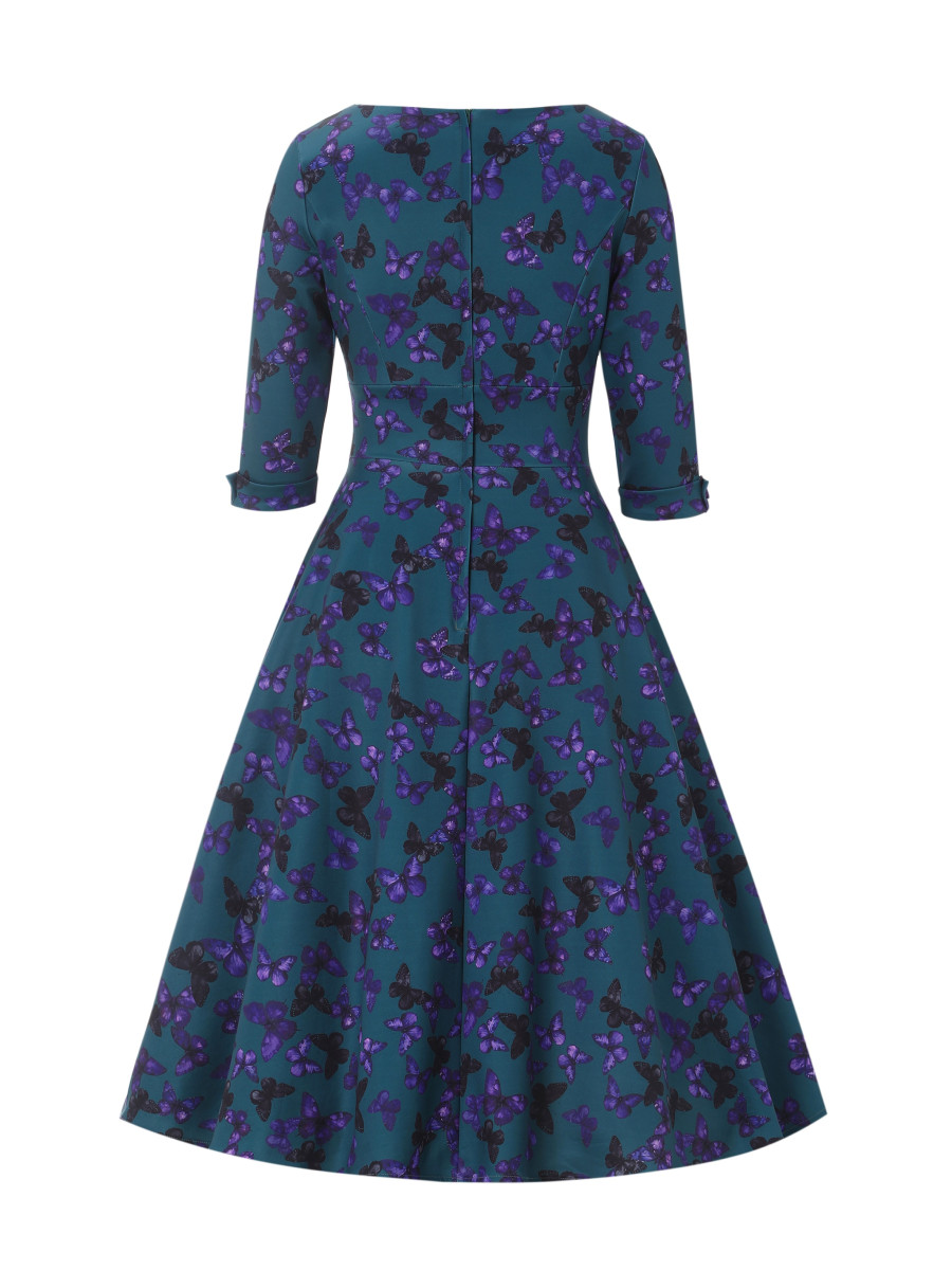 Dolly & Dotty Kleid Scarlette Teal & Purple Butterfly petrol