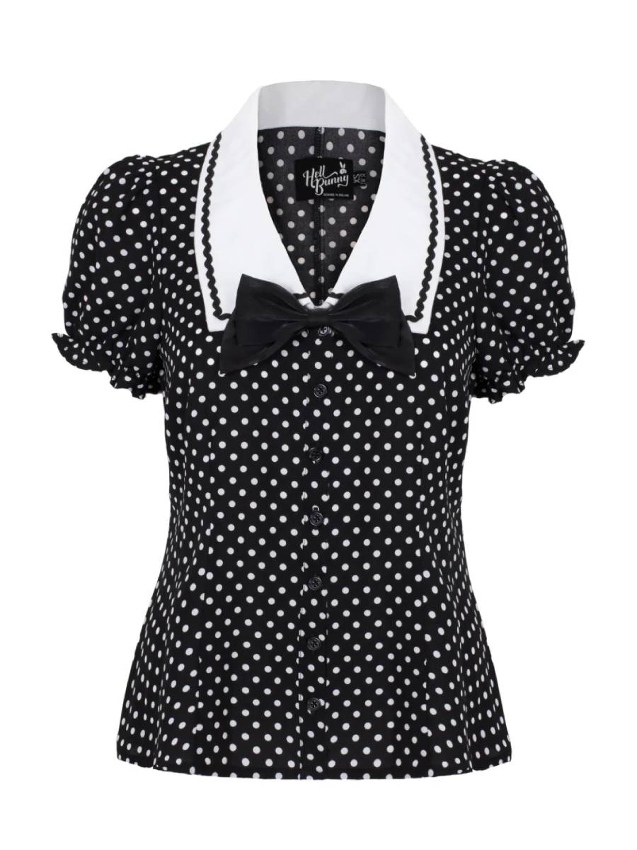 Hell Bunny Bluse Naomi Blouse Black White Dot