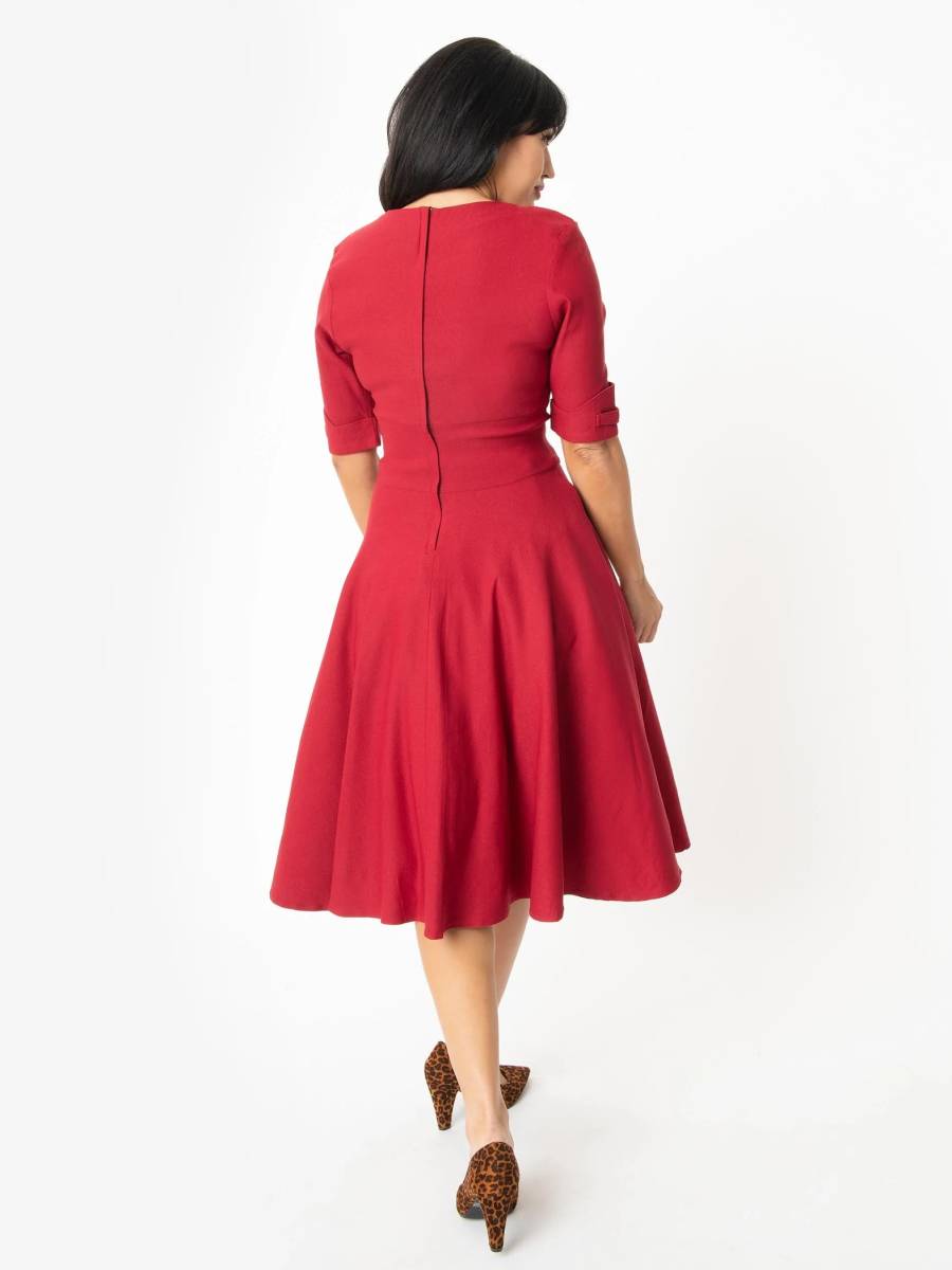 Unique Vintage Kleid Delores Swing Dress Merlot rot