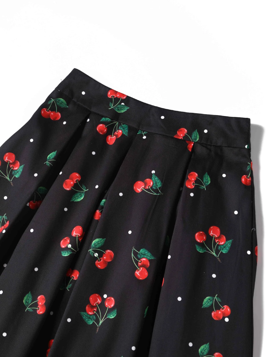 Dolly & Dotty Rock Carolyn Polka Dot Cherry Black Flared Skirt