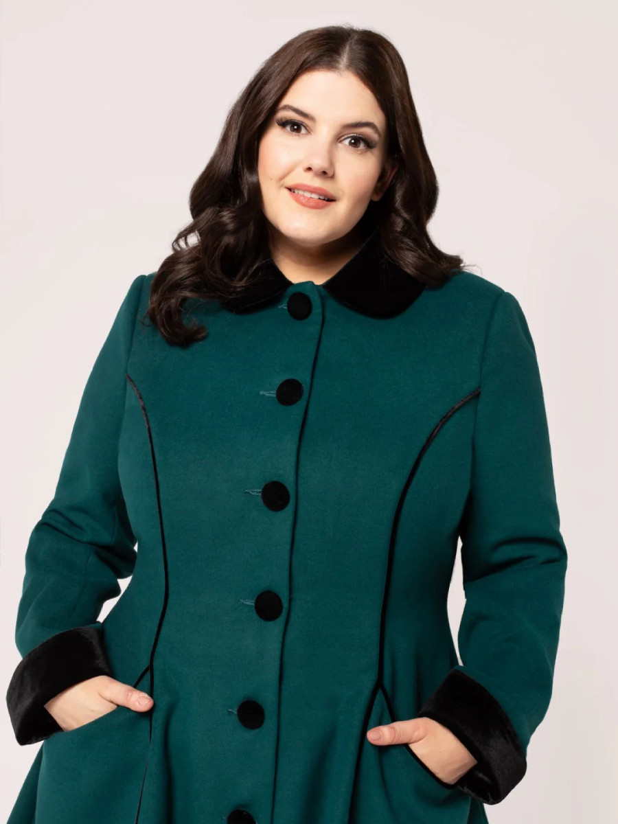 Hell Bunny Mantel Harper Coat dunkelgrün