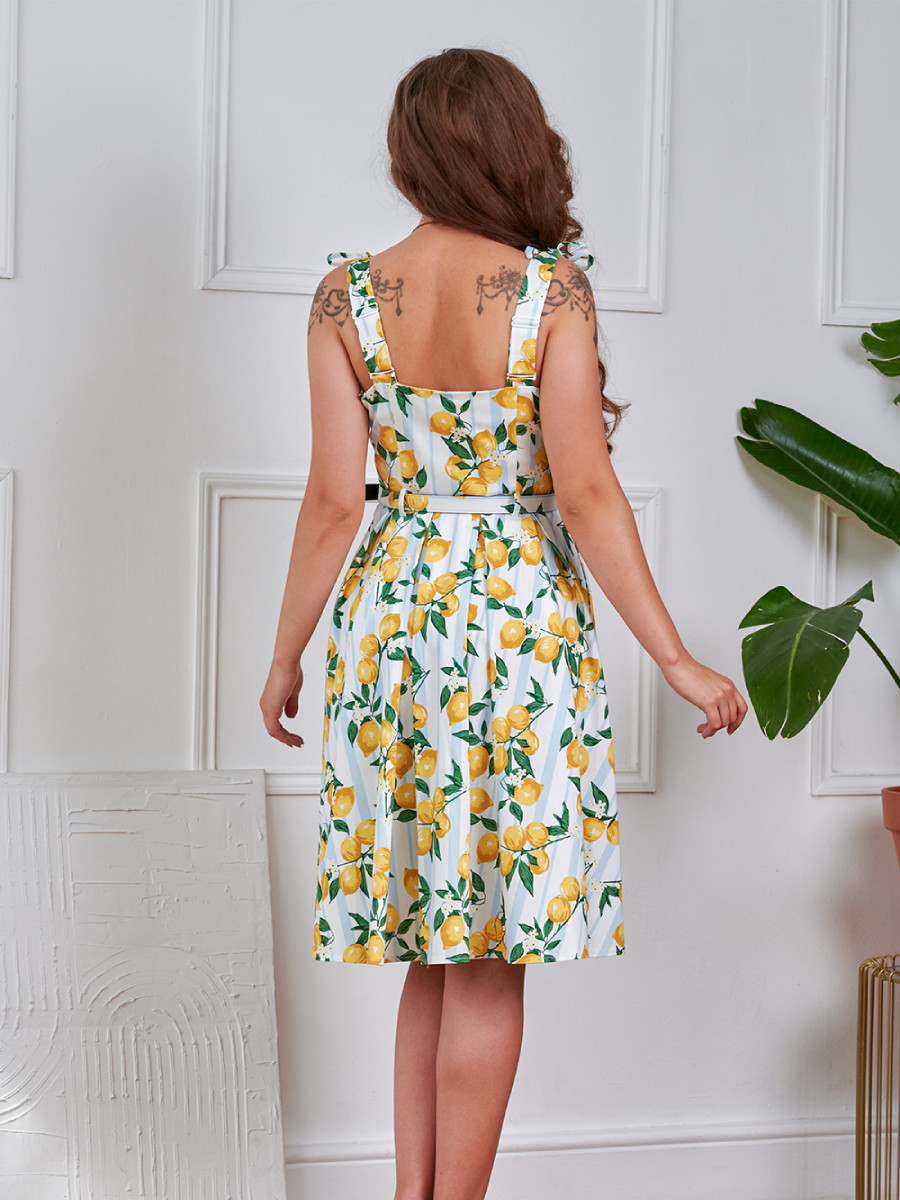 Banned Kleid June Lemon and Stripes Swing Dress