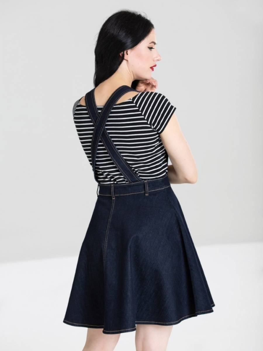 Hell Bunny Jeansrock Dakota Pinafore Dress Navy