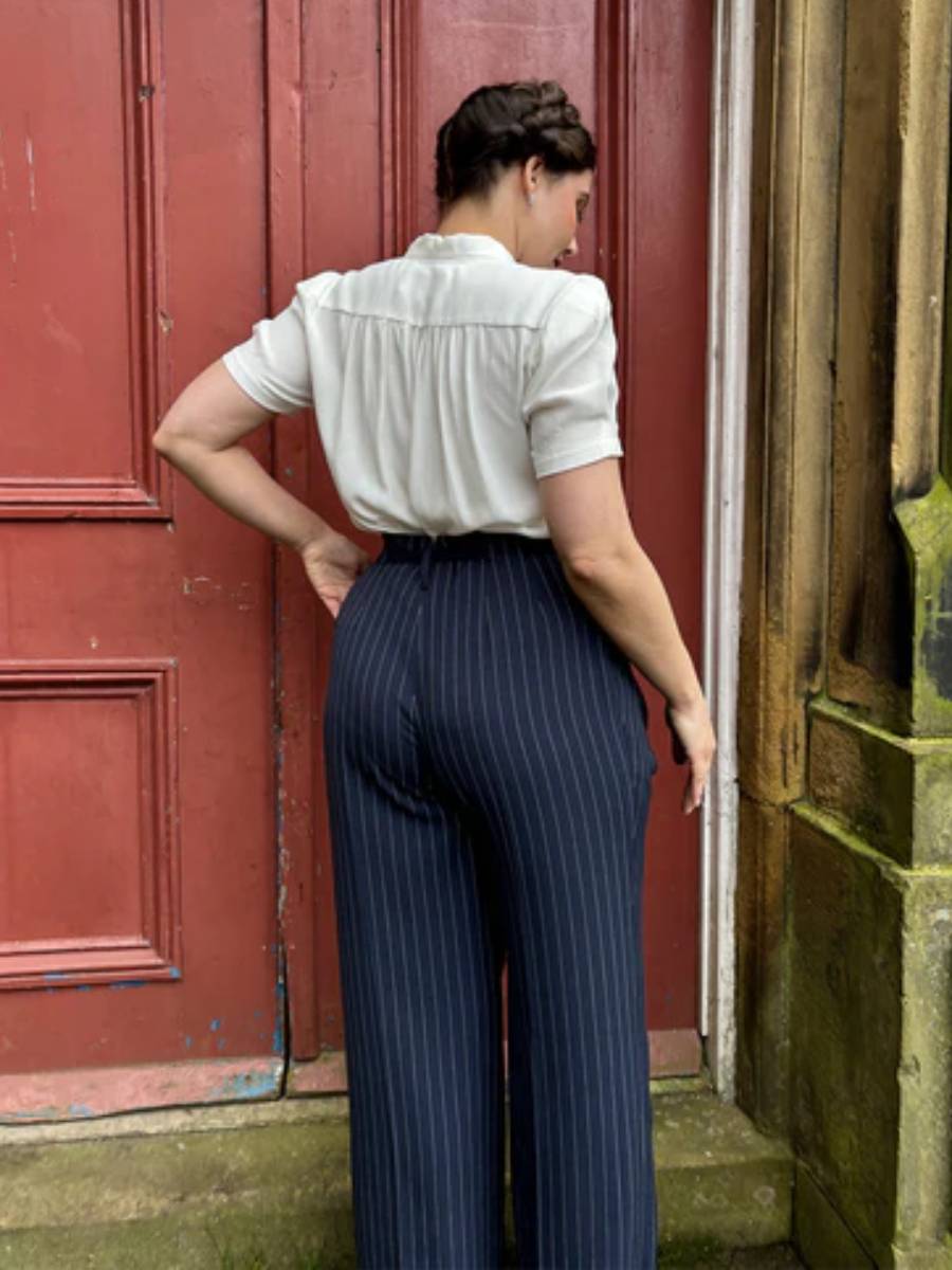 House of Foxy Hose Marlene Trousers Navy Pinstripe