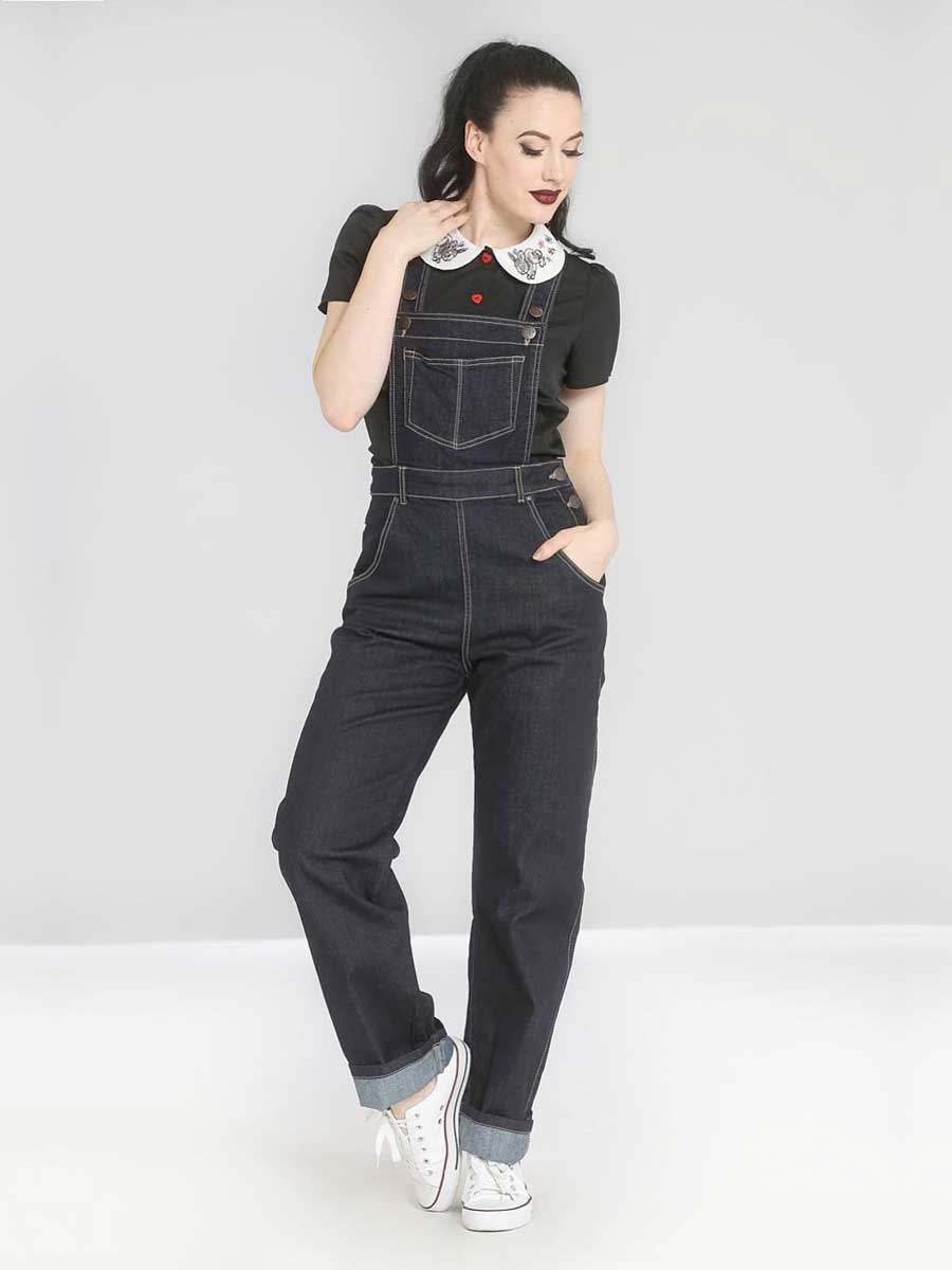 Hell Bunny Elly May Denim Dungarees dunkelblau