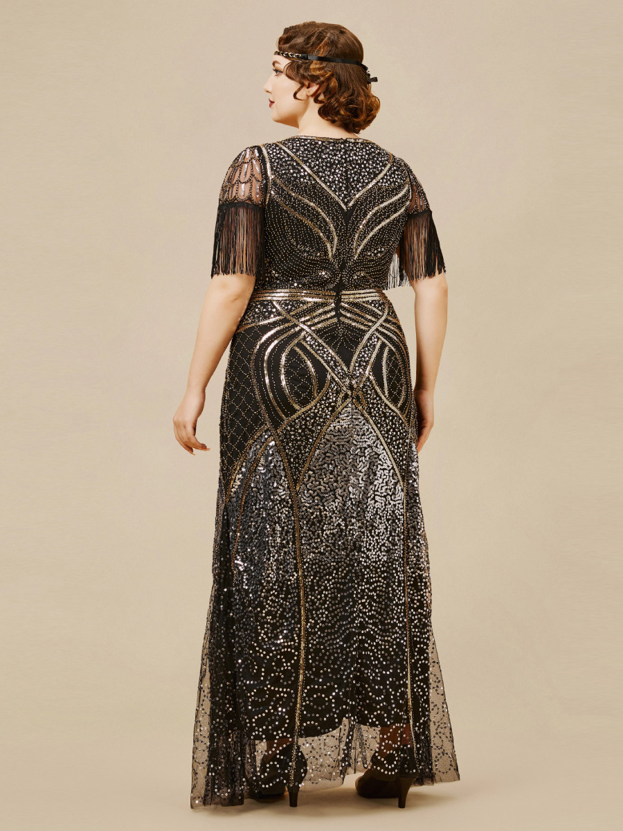 Babeyond 20er Jahre Maxikleid Mermaid Hem Maxi Cocktail Dress schwarz gold
