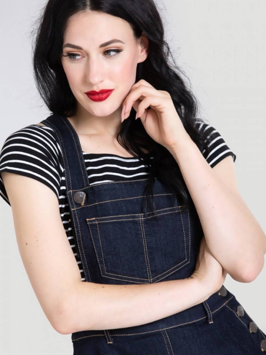 Hell Bunny Jeansrock Dakota Pinafore Dress Navy