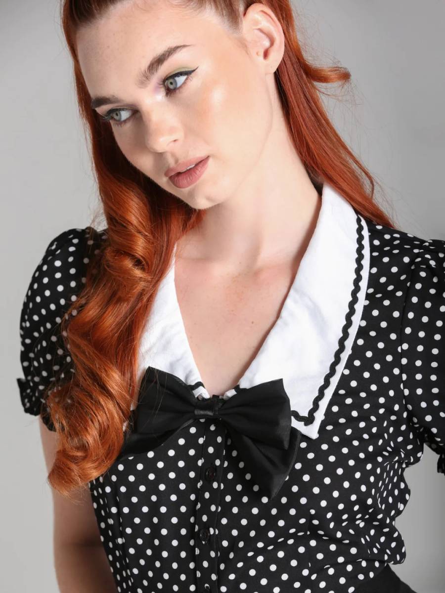 Hell Bunny Bluse Naomi Blouse Black White Dot