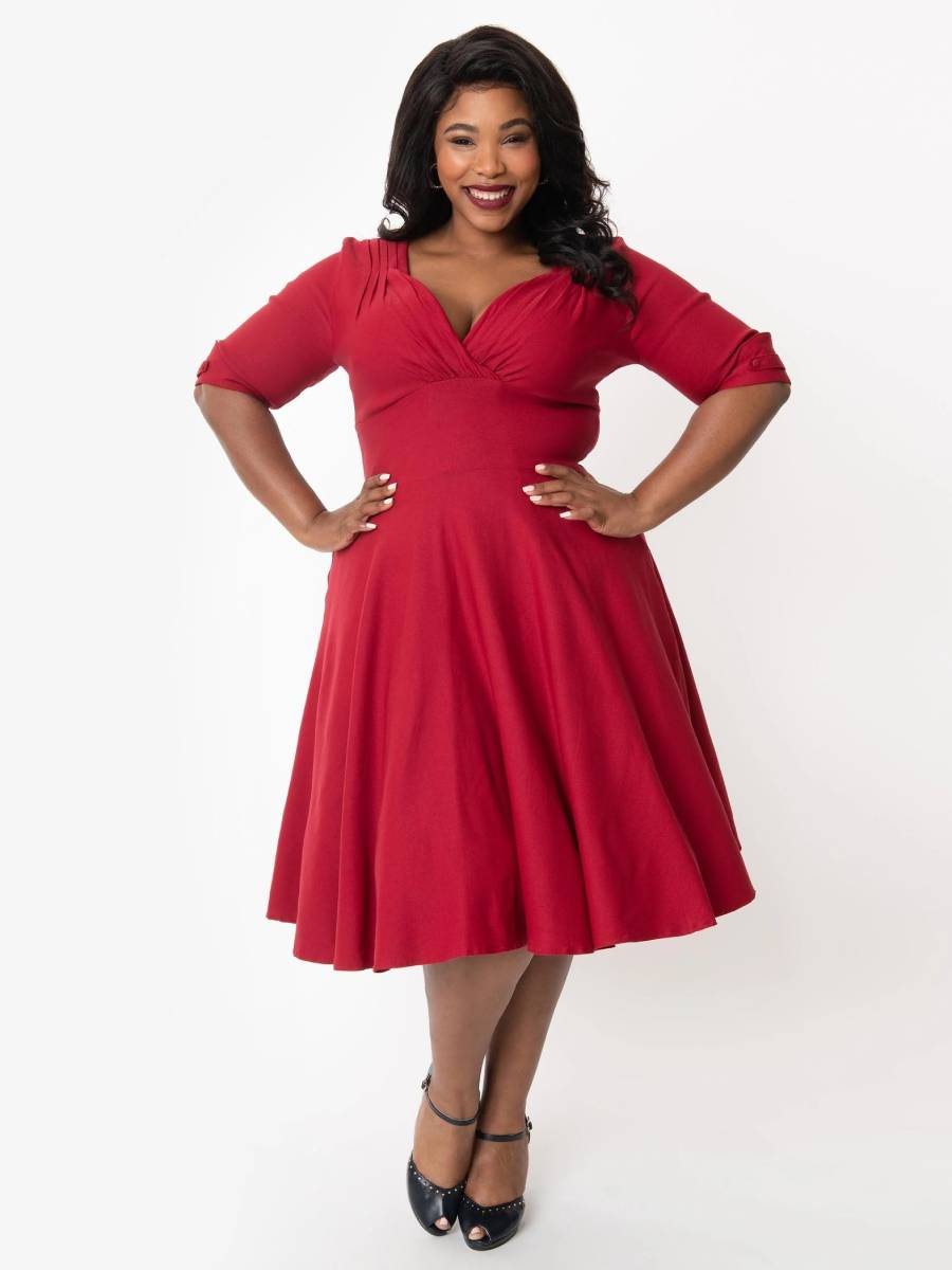 Unique Vintage Kleid Delores Swing Dress Merlot rot