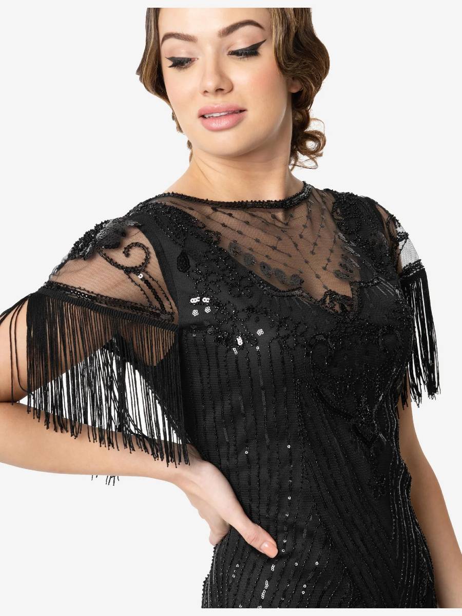 Unique Vintage 20er Jahre Kleid Nadine Flapper Dress schwarz