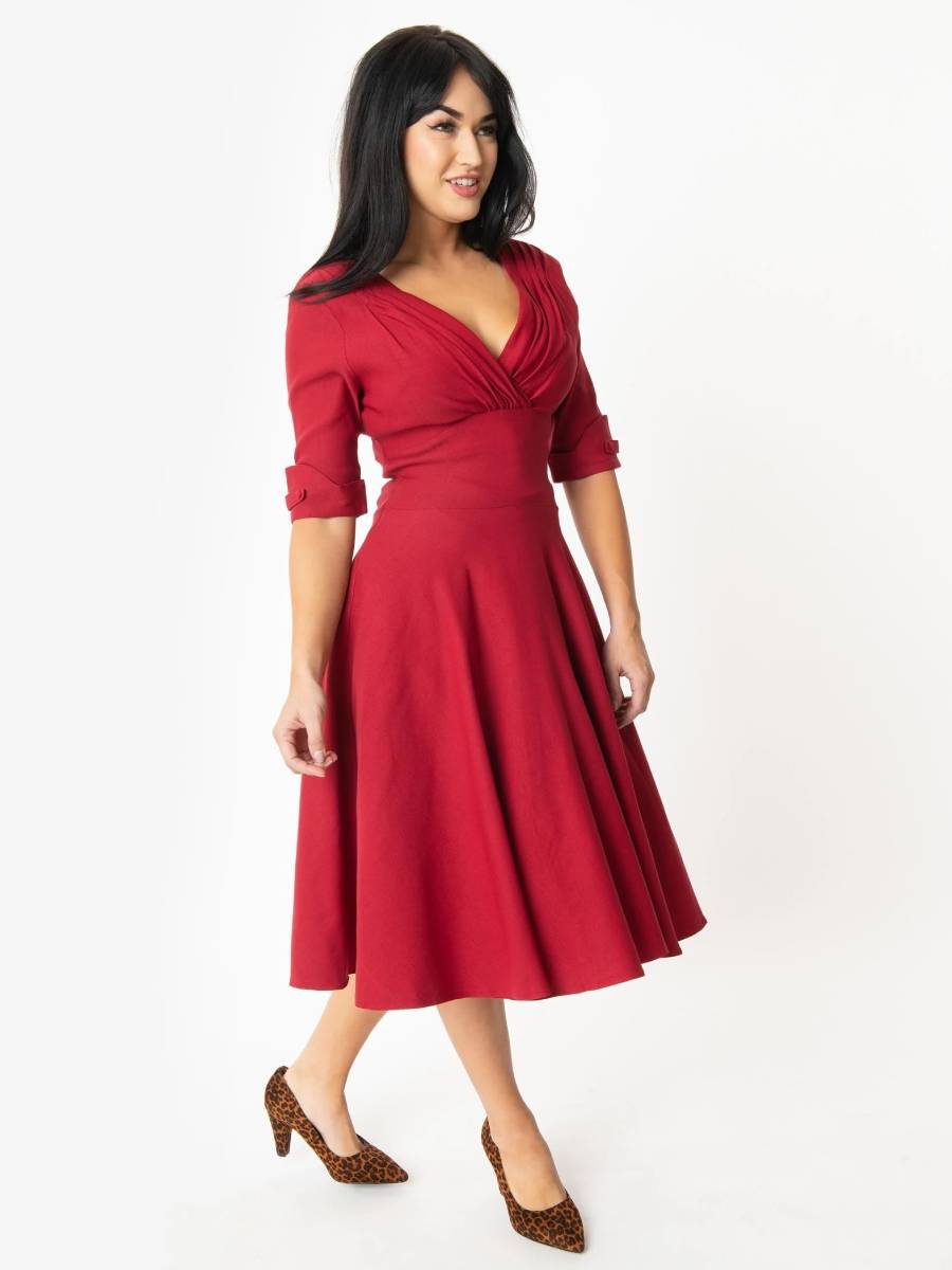 Unique Vintage Kleid Delores Swing Dress Merlot rot