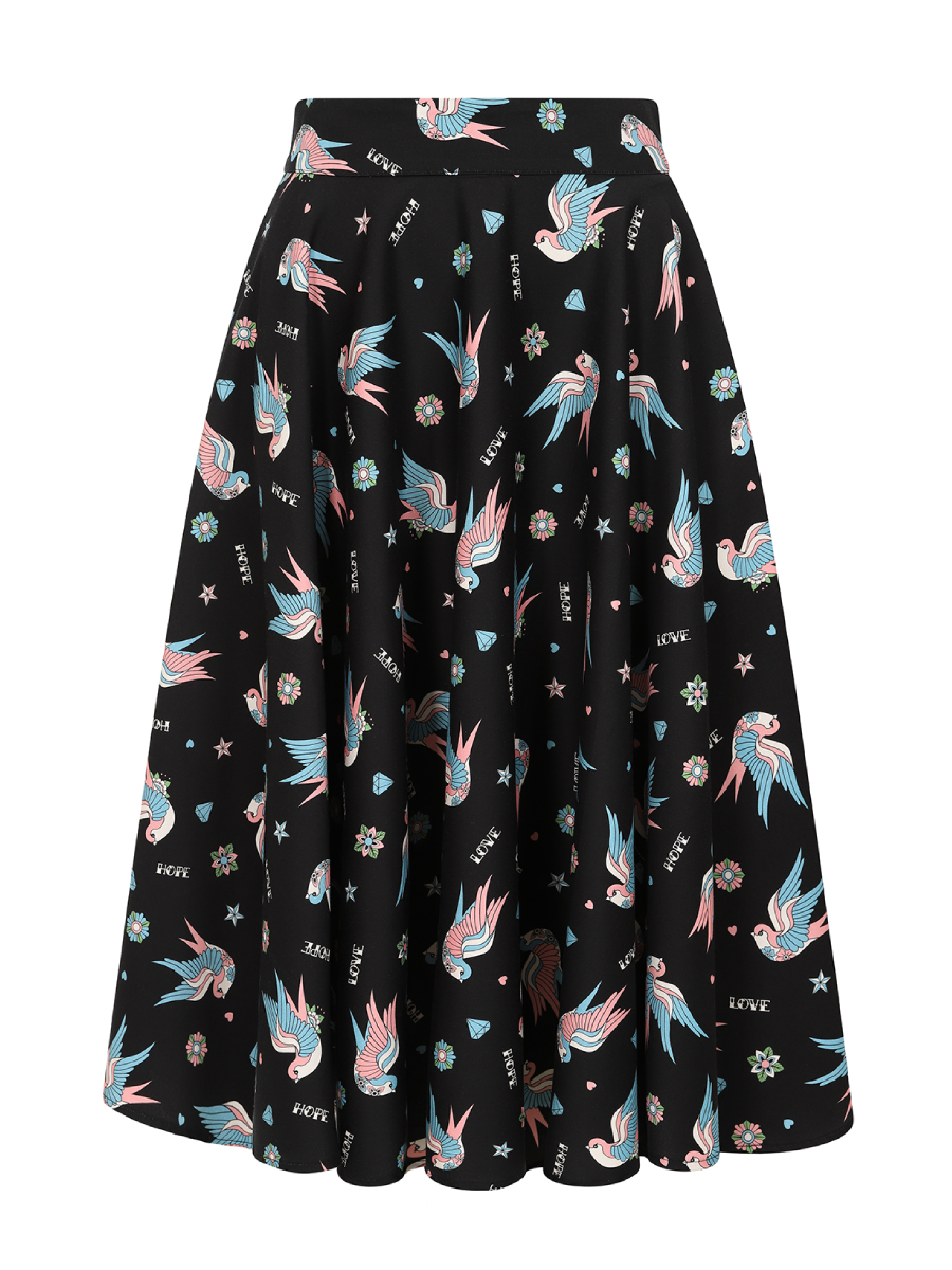 Banned Rock Marilou Swallows Swing Skirt