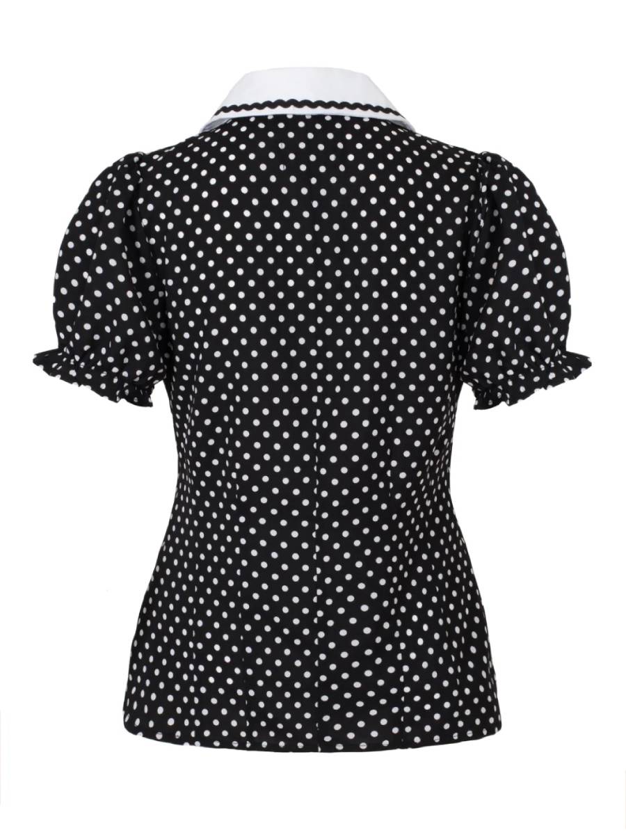 Hell Bunny Bluse Naomi Blouse Black White Dot