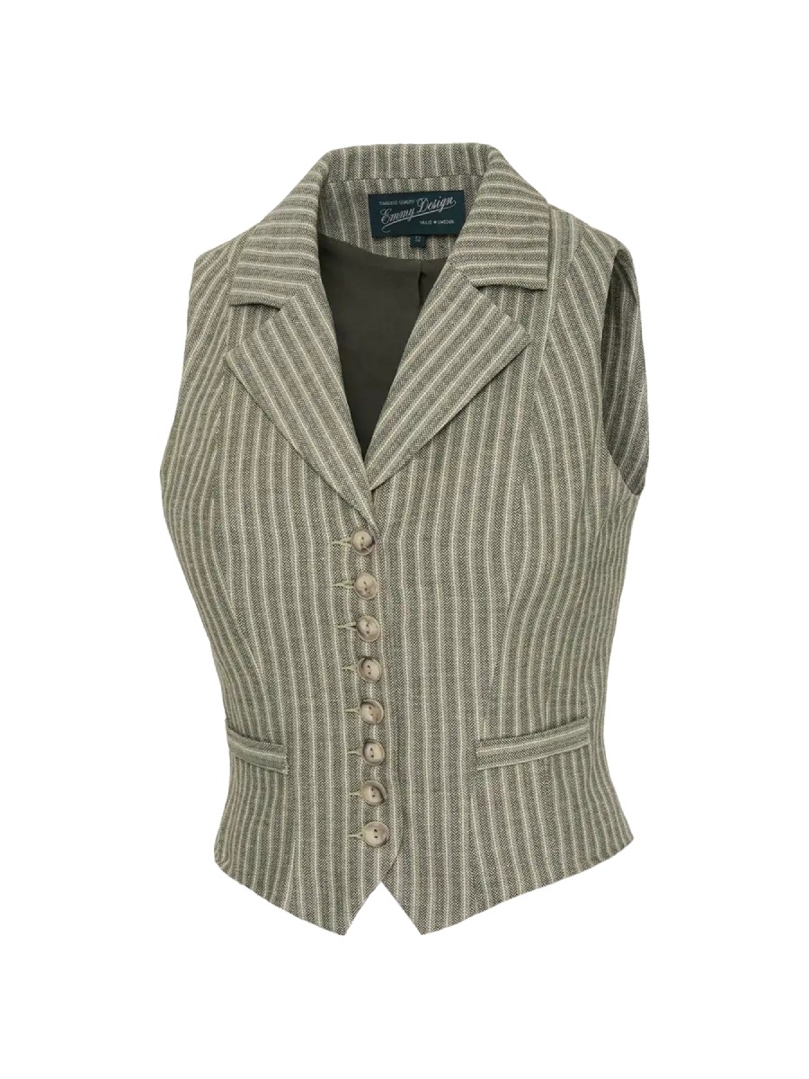 Emmy Weste Watchmaker’s Waistcoat Green Herringbone Stripe
