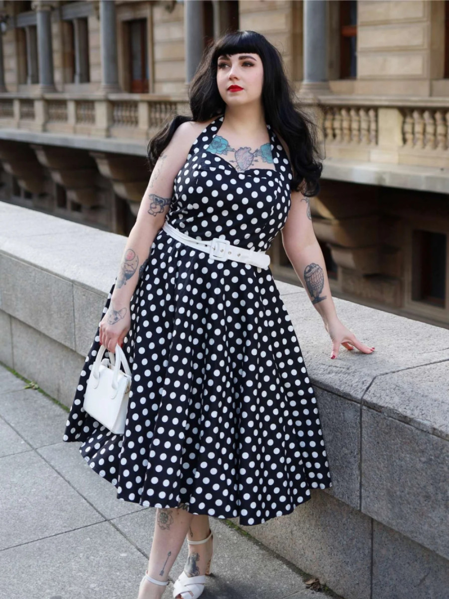 Dolly & Dotty Neckholder-Kleid Daisy Black White Polkadot