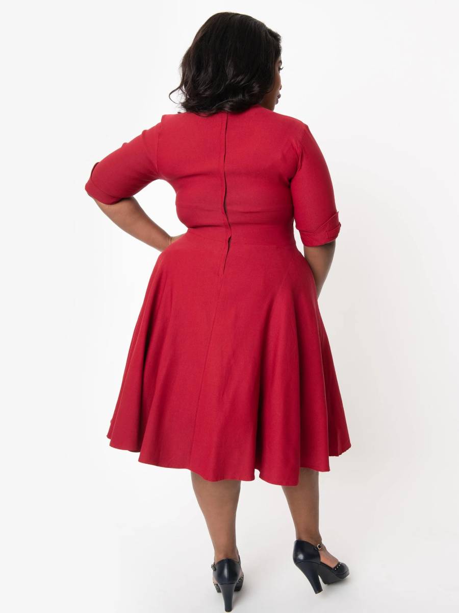 Unique Vintage Kleid Delores Swing Dress Merlot rot
