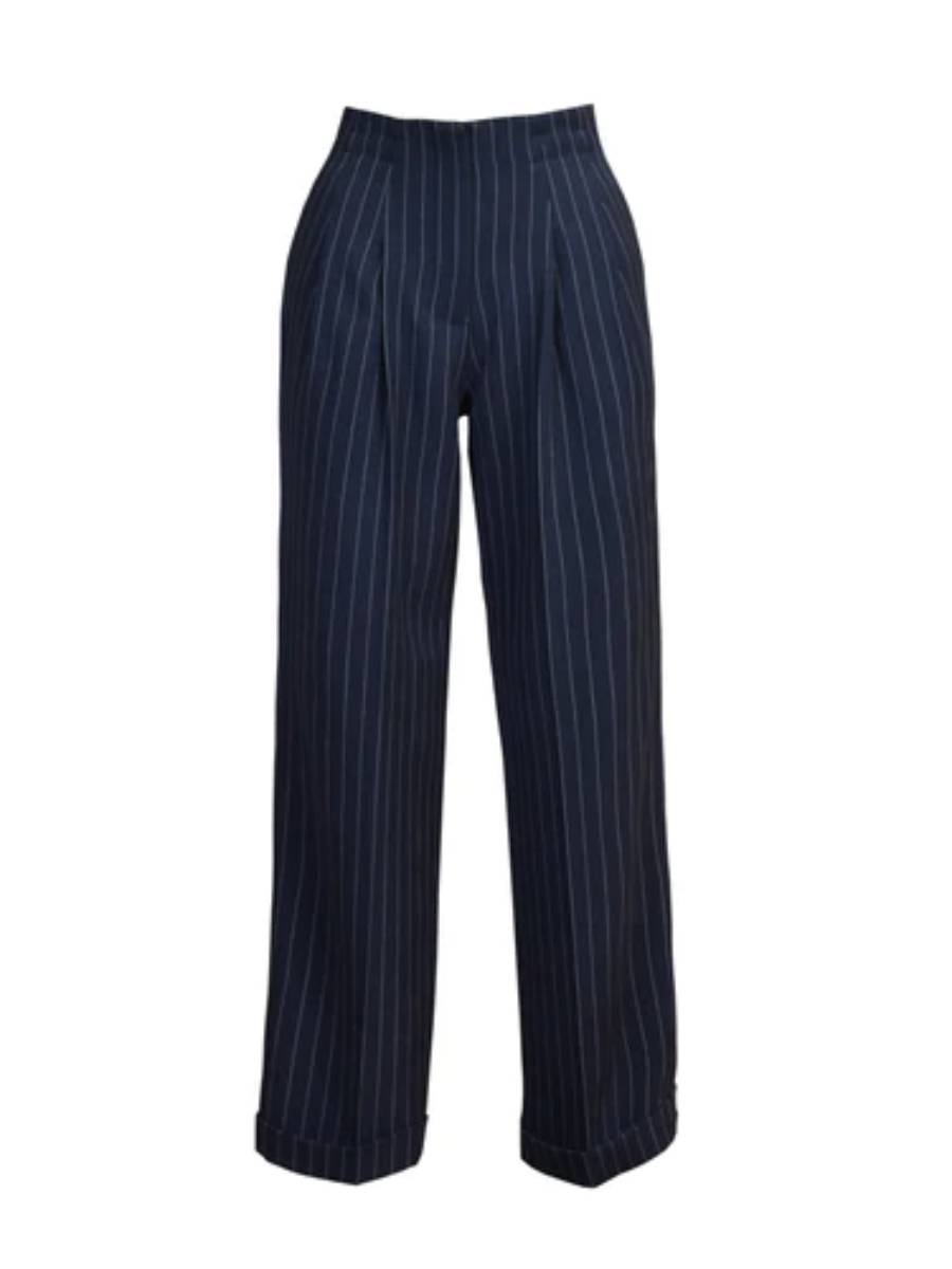 House of Foxy Hose Marlene Trousers Navy Pinstripe