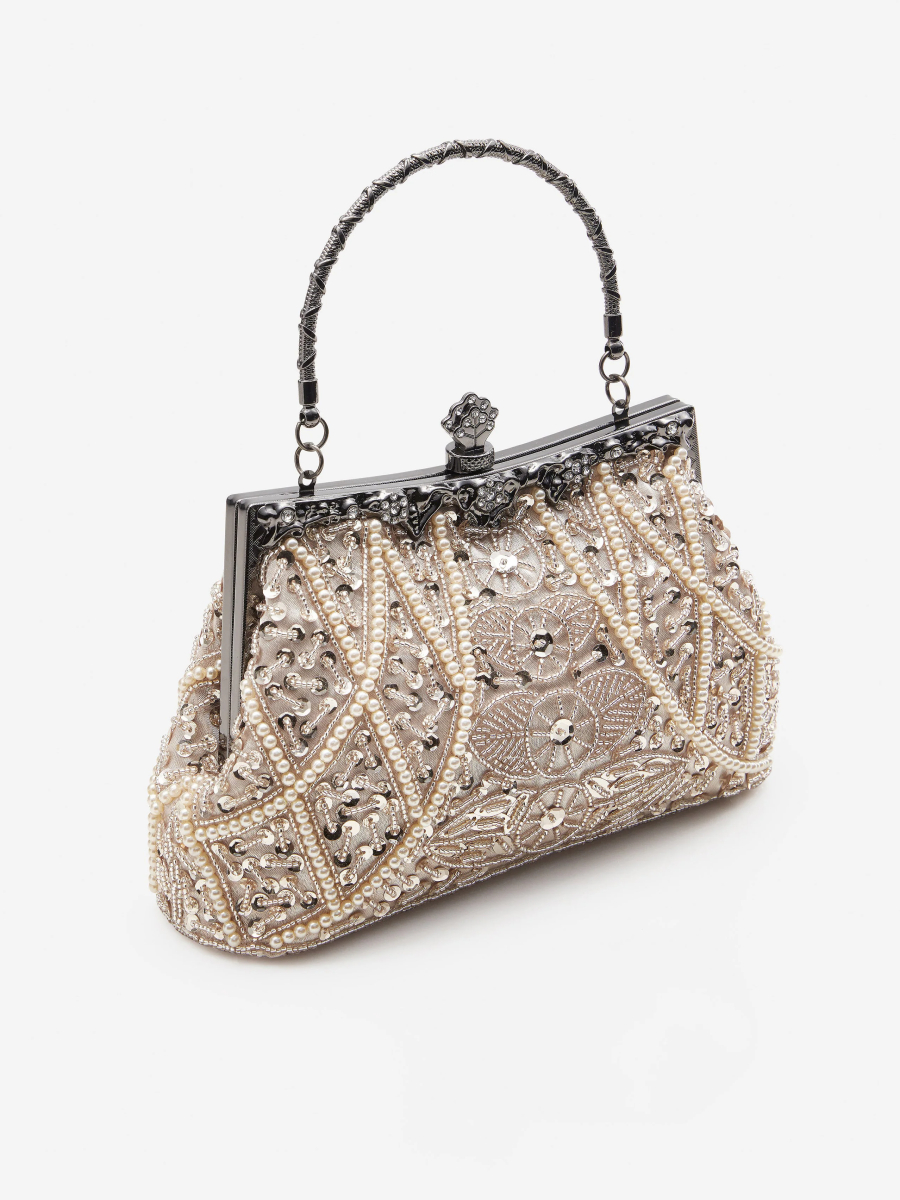 20er Jahre Handtasche creme gold