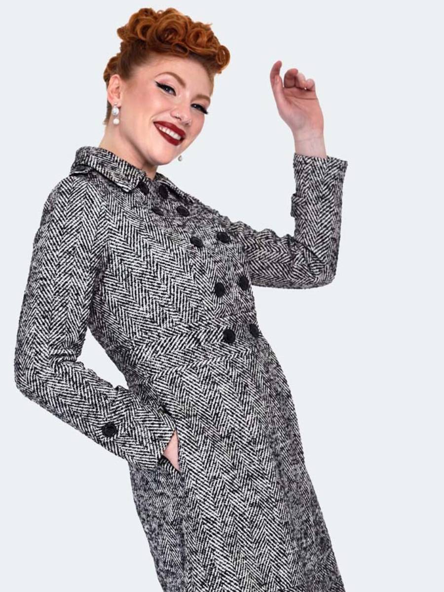 Voodoo Vixen Mantel Herringbone Double Breasted Pea Coat