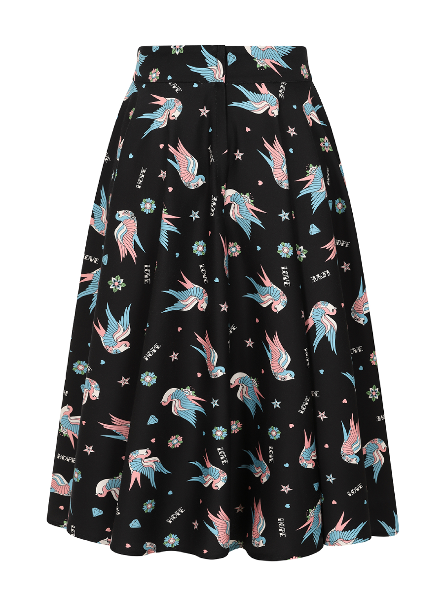 Banned Rock Marilou Swallows Swing Skirt