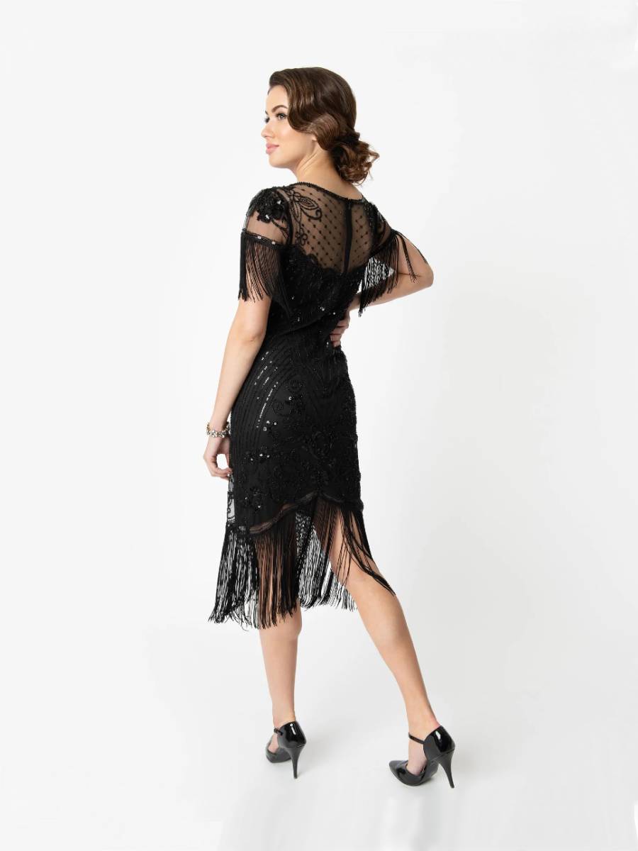 Unique Vintage 20er Jahre Kleid Nadine Flapper Dress schwarz