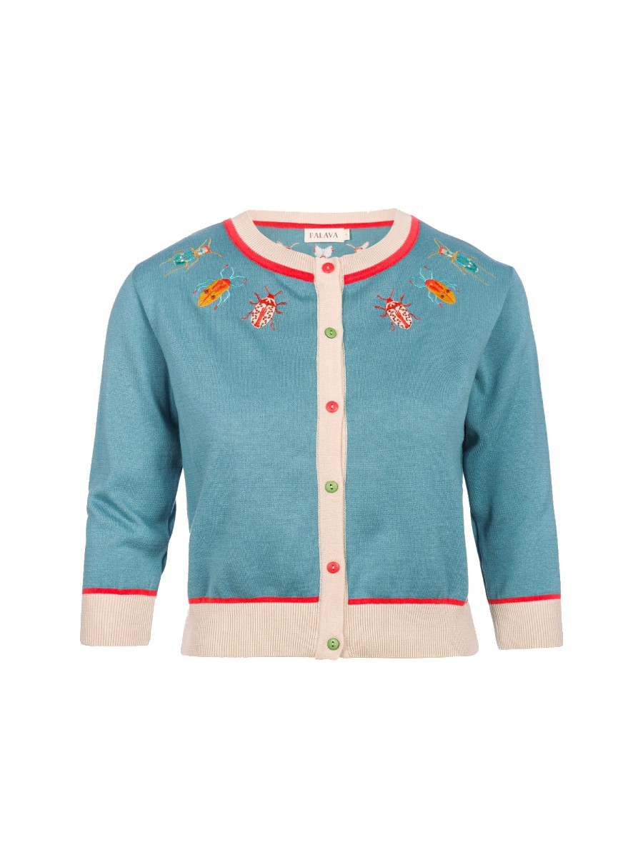 Palava Vera Cardigan Teal Bugs