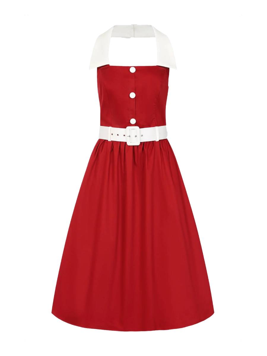 Collectif Neckholder-Kleid Waverly Swing Dress weinrot