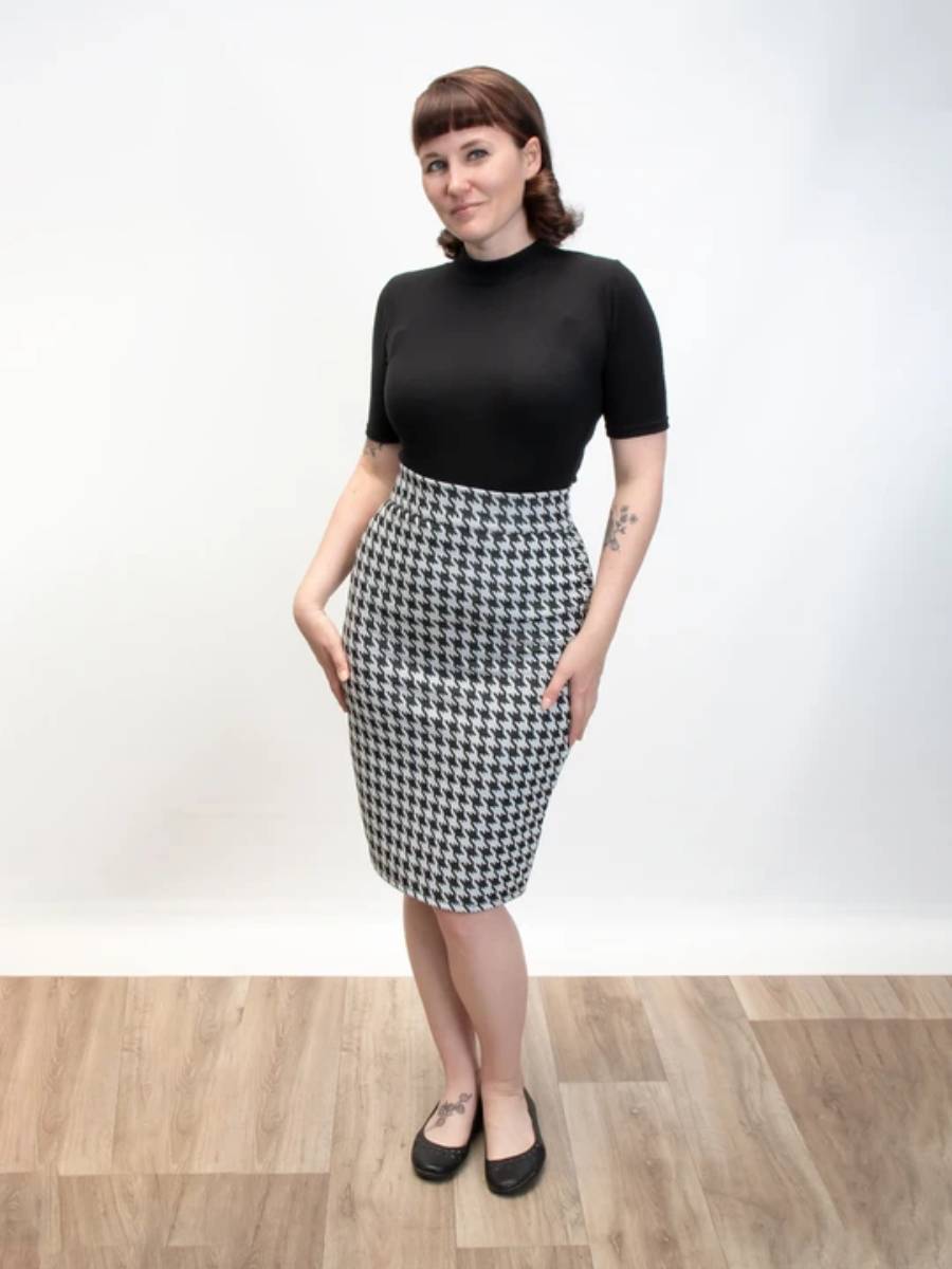 Heart of Haute Pencilskirt Black Houndstooth
