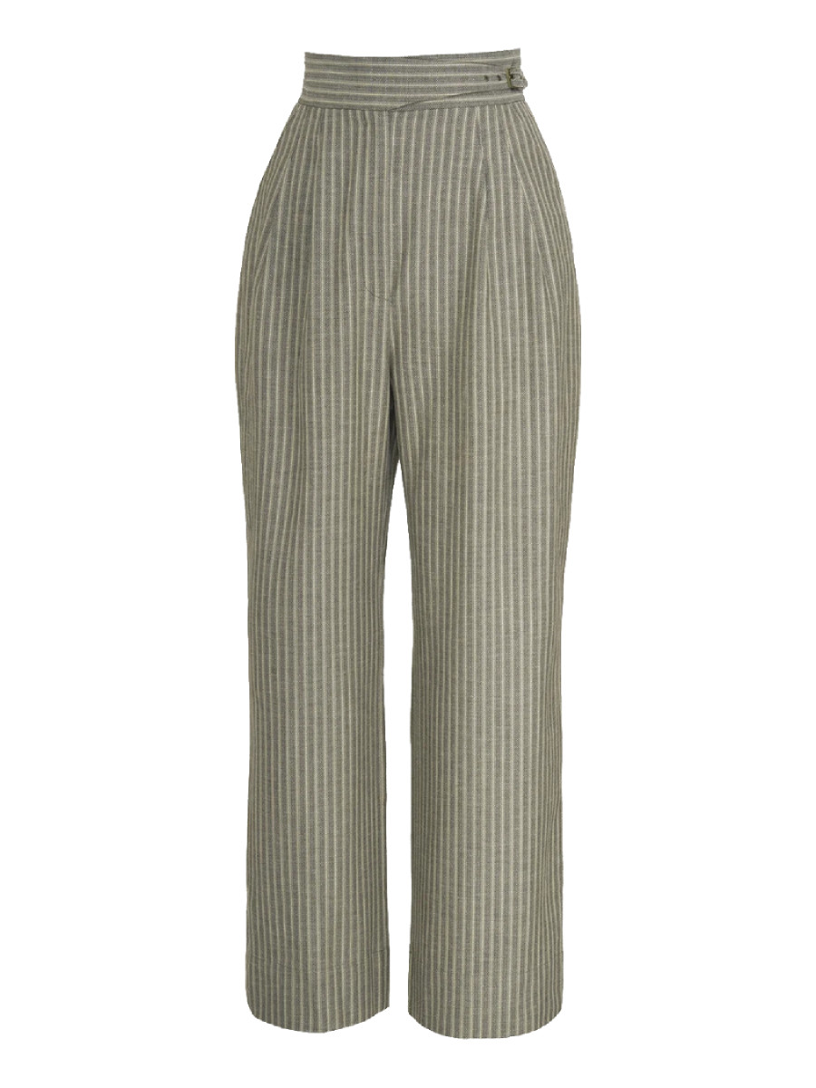 Emmy Hose Sassy Side Adjuster Slacks Green Herringbone Stripe
