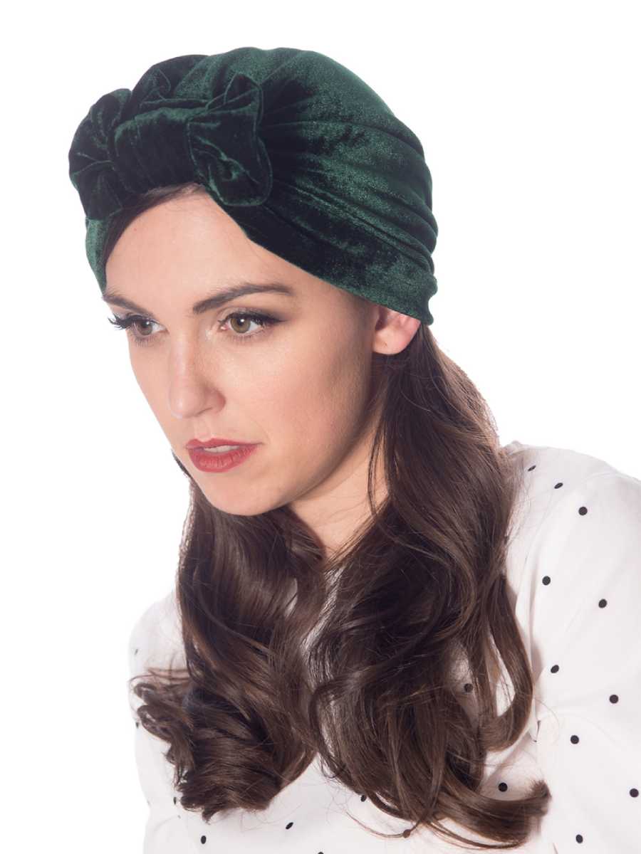 Banned Turban Hera grün Samt mit Schleife